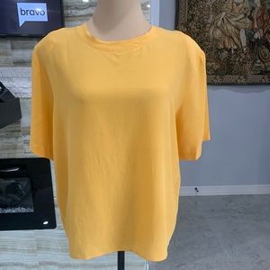 Christie & Jill Yellow Silk Shirt‎ Sleeve Blouse. Size XL (238)